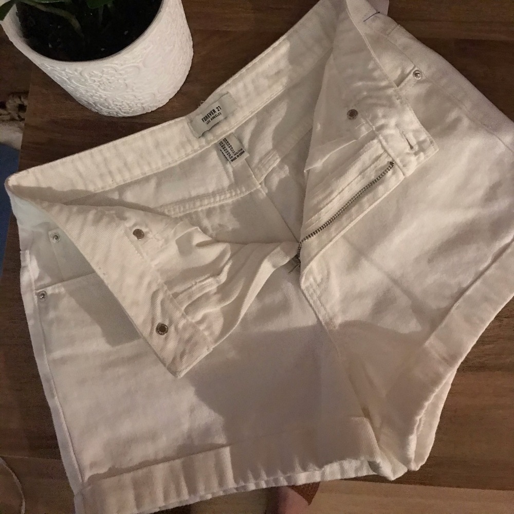 White Denim Mid-High Rise Shorts (Forever21)